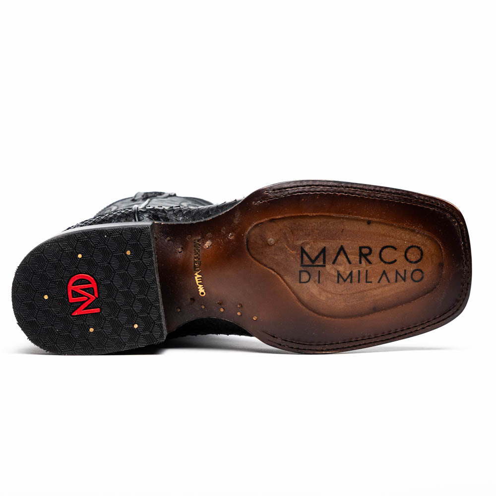 Marco Di Milano Missouri Men's Exotic Cowboy Boots – Genuine Python Skin | Black Square Toe