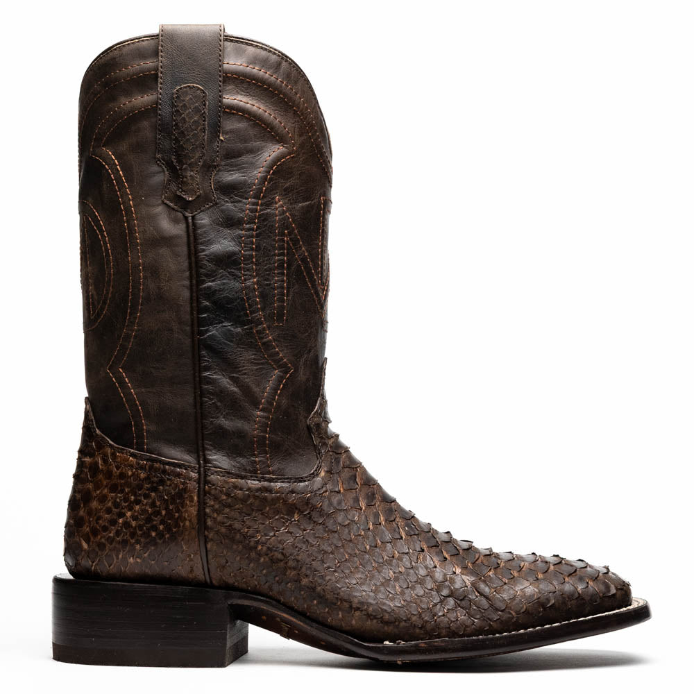 Marco Di Milano Missouri Men's Exotic Cowboy Boots – Genuine Python Skin | Brown Square Toe