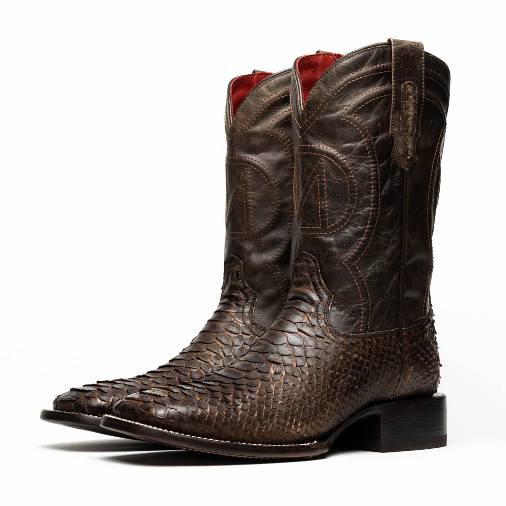 Marco Di Milano Missouri Men's Exotic Cowboy Boots – Genuine Python Skin | Brown Square Toe