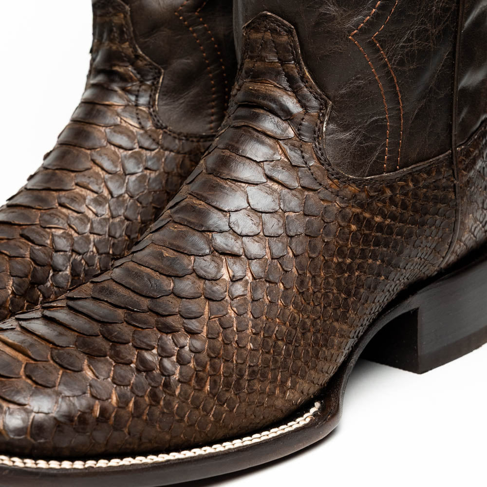 Marco Di Milano Missouri Men's Exotic Cowboy Boots – Genuine Python Skin | Brown Square Toe