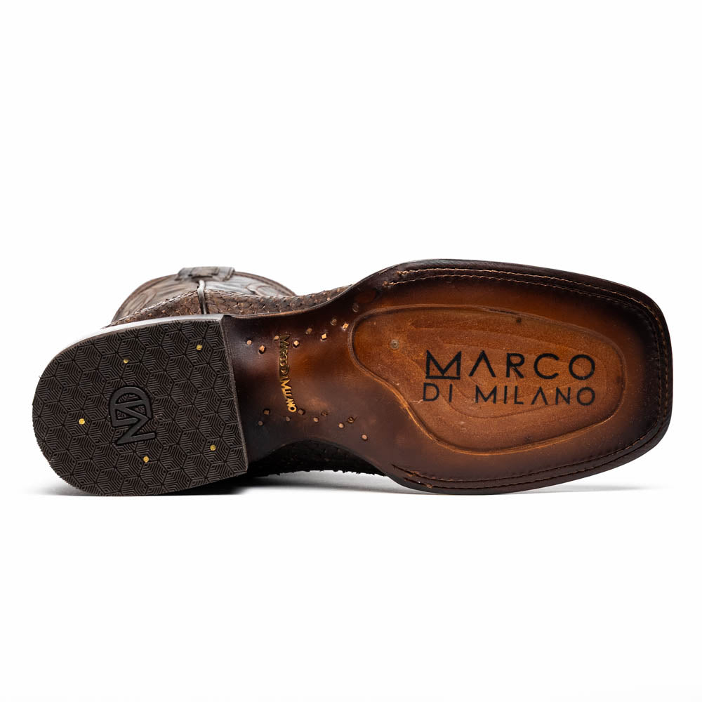Marco Di Milano Missouri Men's Exotic Cowboy Boots – Genuine Python Skin | Brown Square Toe