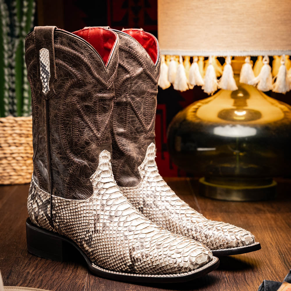 Marco Di Milano Missouri Men's Exotic Cowboy Boots – Genuine Python Skin | Natural Square Toe