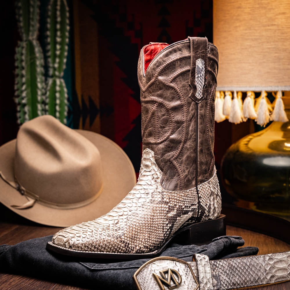 Marco Di Milano Missouri Men's Exotic Cowboy Boots – Genuine Python Skin | Natural Square Toe