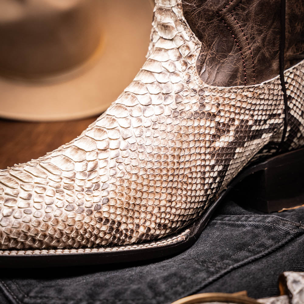 Marco Di Milano Missouri Men's Exotic Cowboy Boots – Genuine Python Skin | Natural Square Toe
