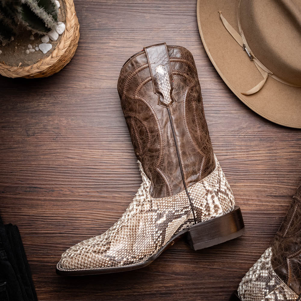 Marco Di Milano Missouri Men's Exotic Cowboy Boots – Genuine Python Skin | Natural Square Toe