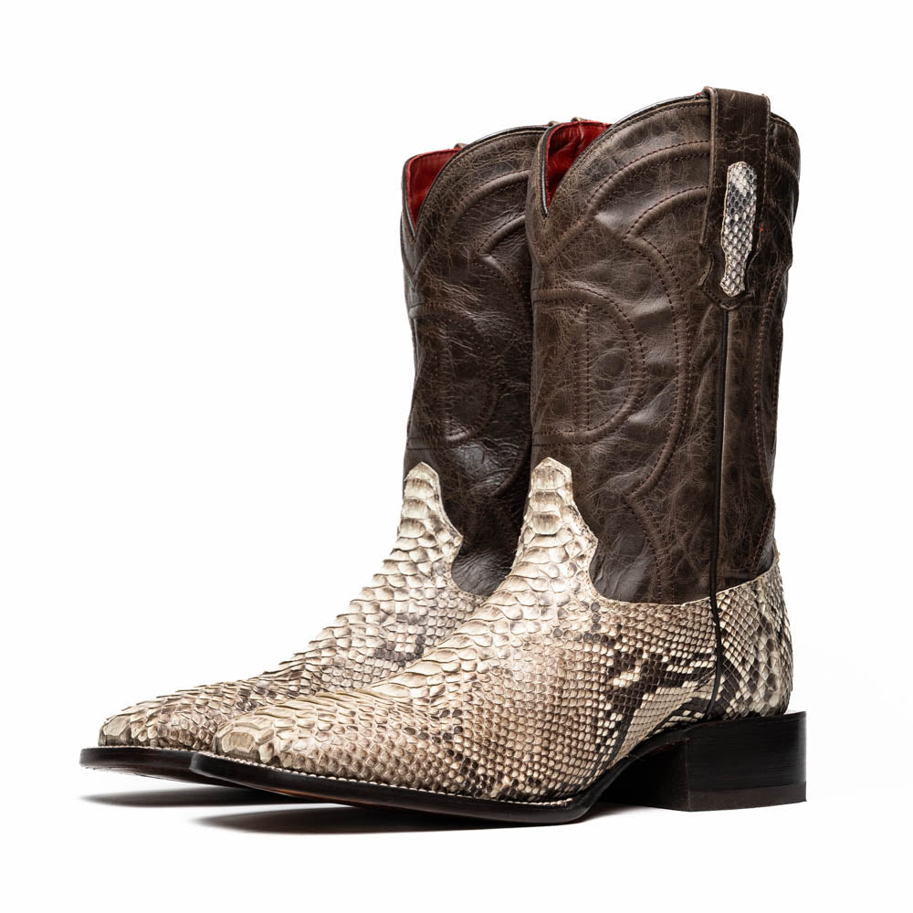 Marco Di Milano Missouri Men's Exotic Cowboy Boots – Genuine Python Skin | Natural Square Toe
