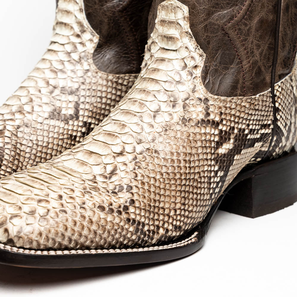 Marco Di Milano Missouri Men's Exotic Cowboy Boots – Genuine Python Skin | Natural Square Toe