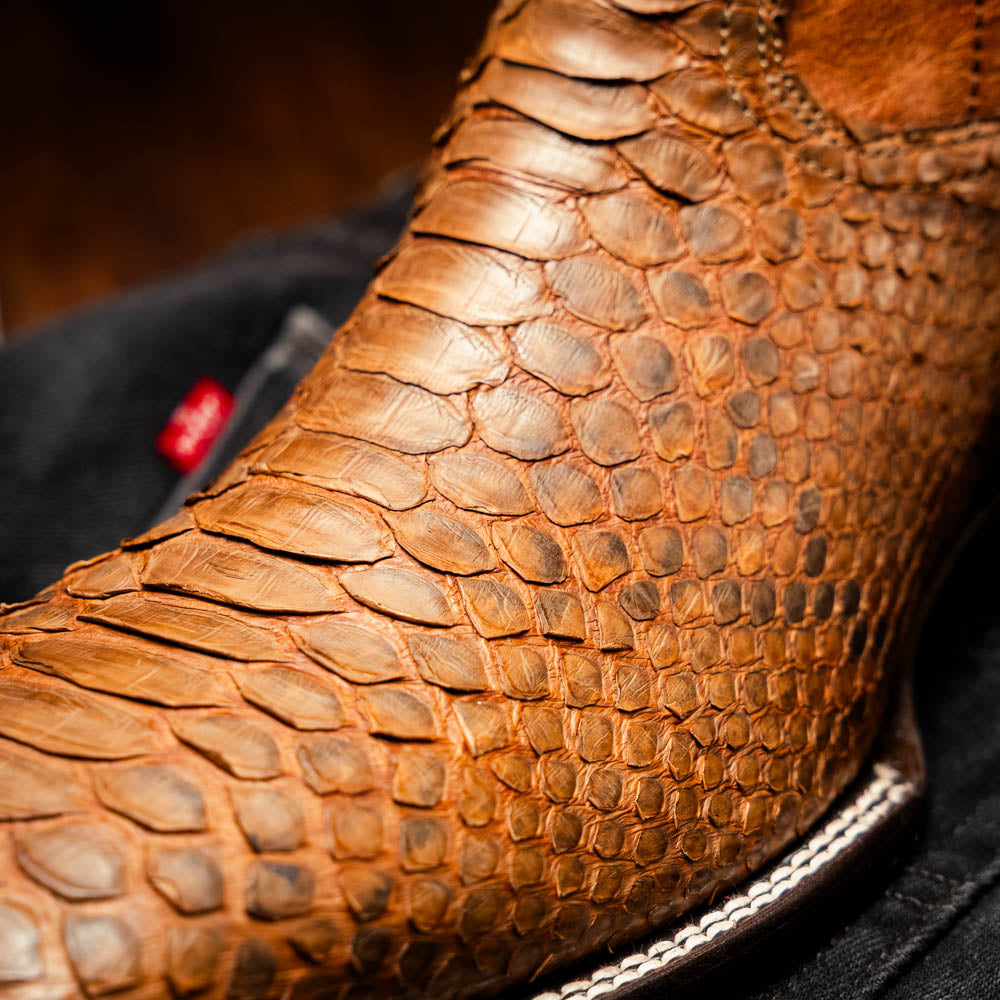 Marco Di Milano Missouri Men's Exotic Cowboy Boots – Genuine Python Skin | Cognac Square Toe