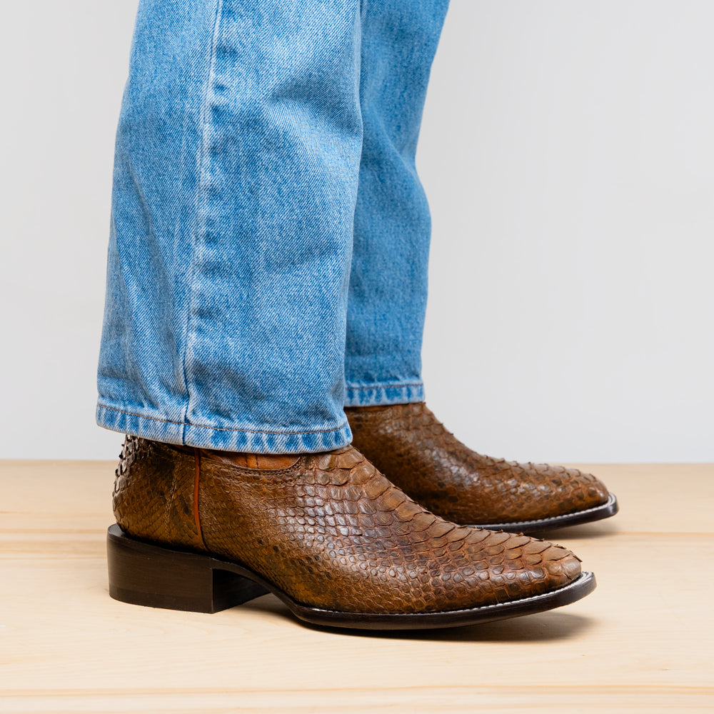 Marco Di Milano Missouri Men's Exotic Cowboy Boots – Genuine Python Skin | Cognac Square Toe