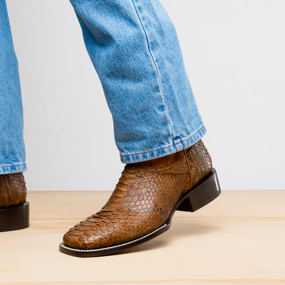 Marco Di Milano Missouri Men's Exotic Cowboy Boots – Genuine Python Skin | Cognac Square Toe