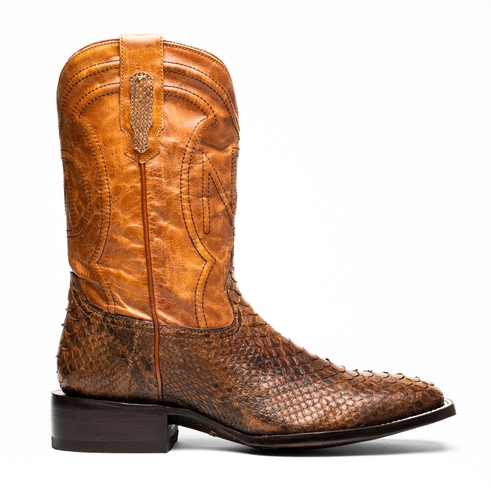 Marco Di Milano Missouri Men's Exotic Cowboy Boots – Genuine Python Skin | Cognac Square Toe