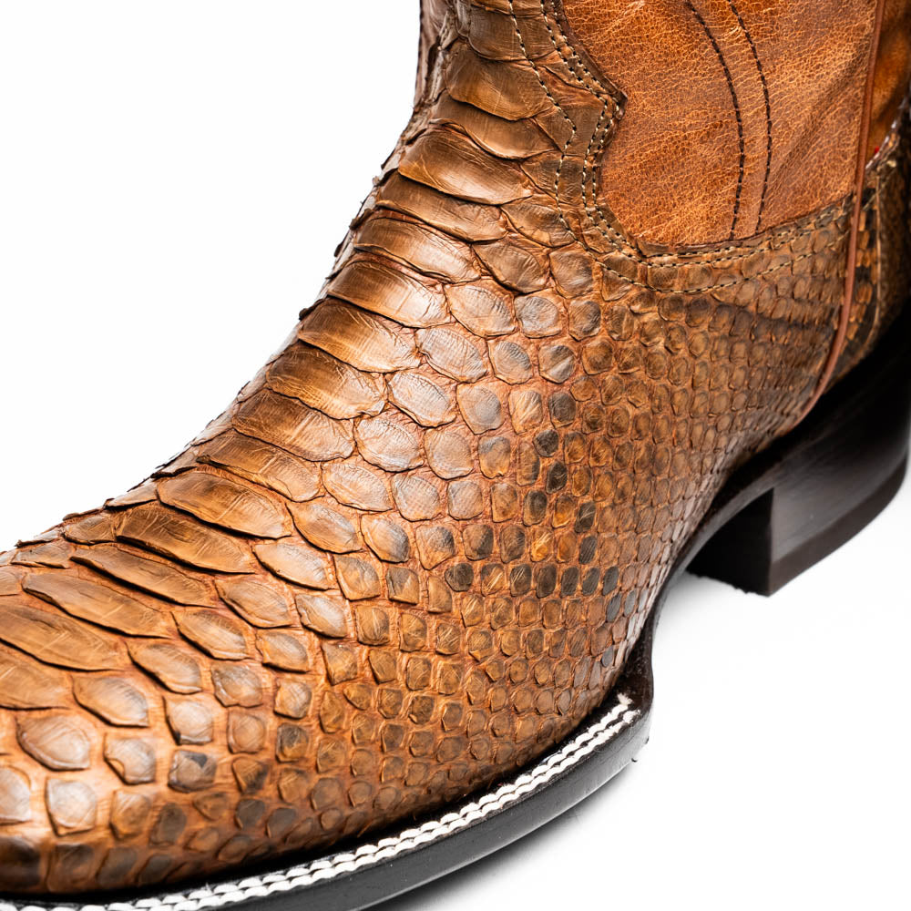 Marco Di Milano Missouri Men's Exotic Cowboy Boots – Genuine Python Skin | Cognac Square Toe