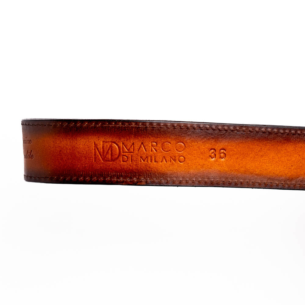 Marco Di Milano Montana Men's Exotic Western Belt – Caiman & Calfskin | Aged Brown