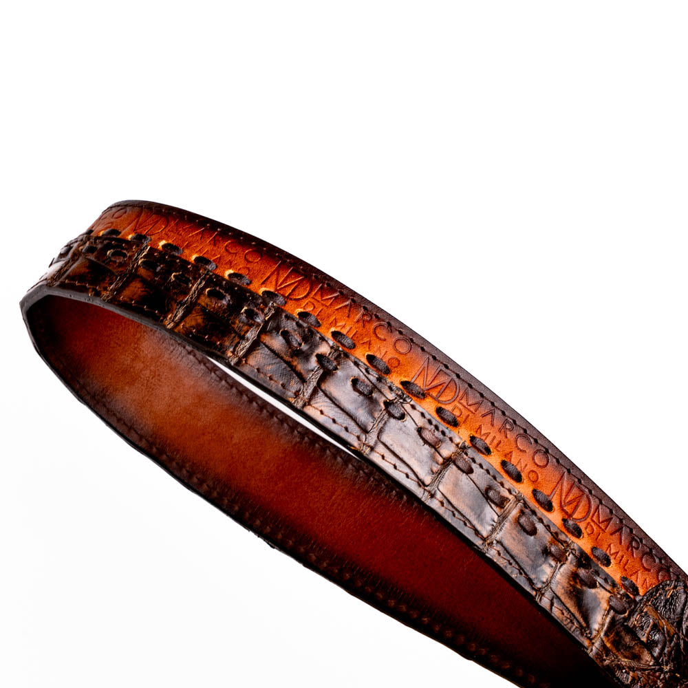 Marco Di Milano Montana Men's Exotic Western Belt – Caiman & Calfskin | Aged Brown