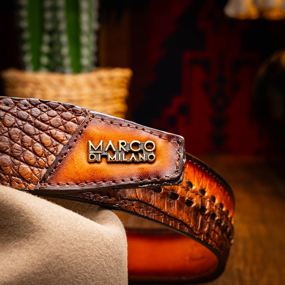 Marco Di Milano Montana Men's Exotic Western Belt – Caiman & Calfskin | Aged Maple