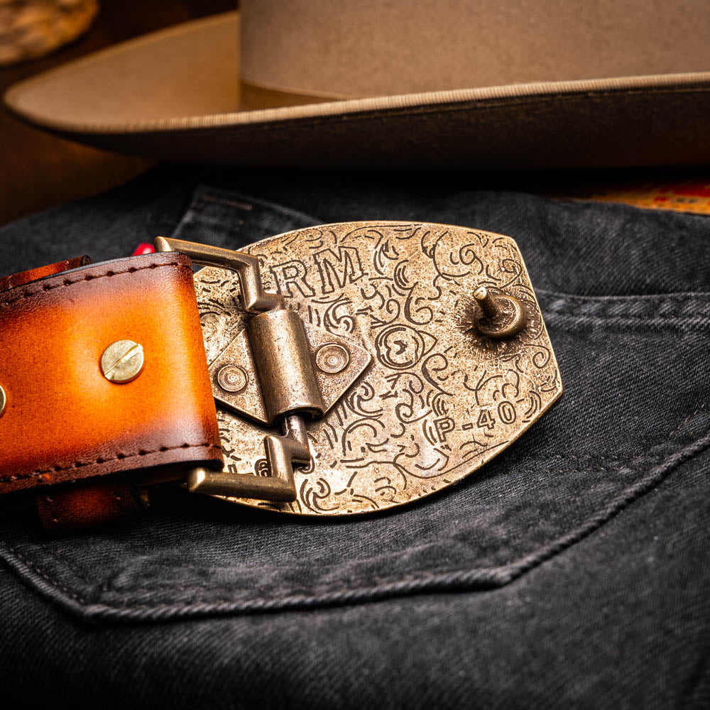 Marco Di Milano Montana Men's Exotic Western Belt – Caiman & Calfskin | Aged Maple