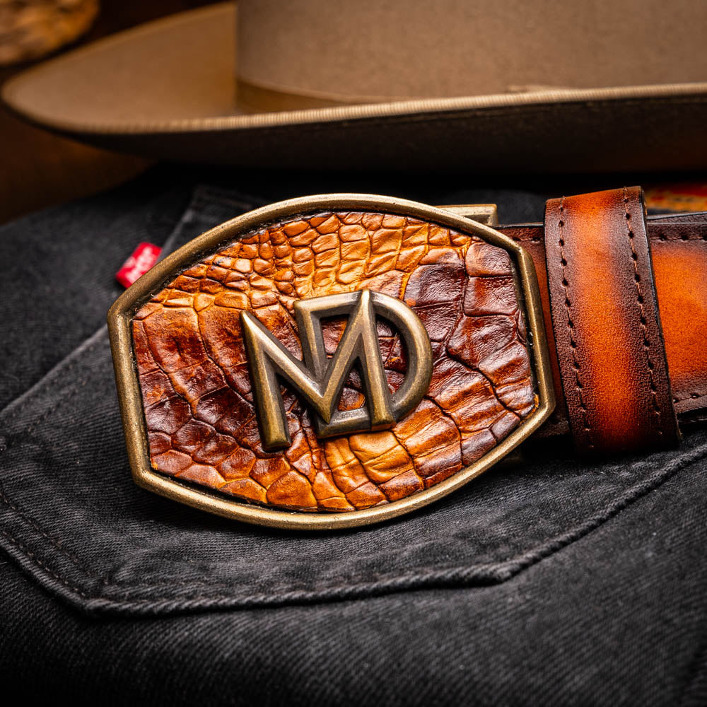Marco Di Milano Montana Men's Exotic Western Belt – Caiman & Calfskin | Aged Maple