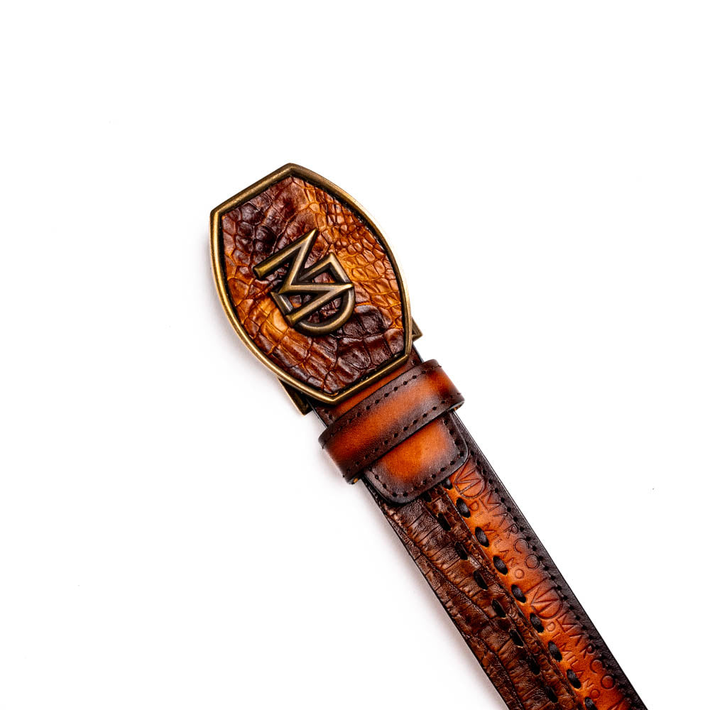 Marco Di Milano Montana Men's Exotic Western Belt – Caiman & Calfskin | Aged Maple