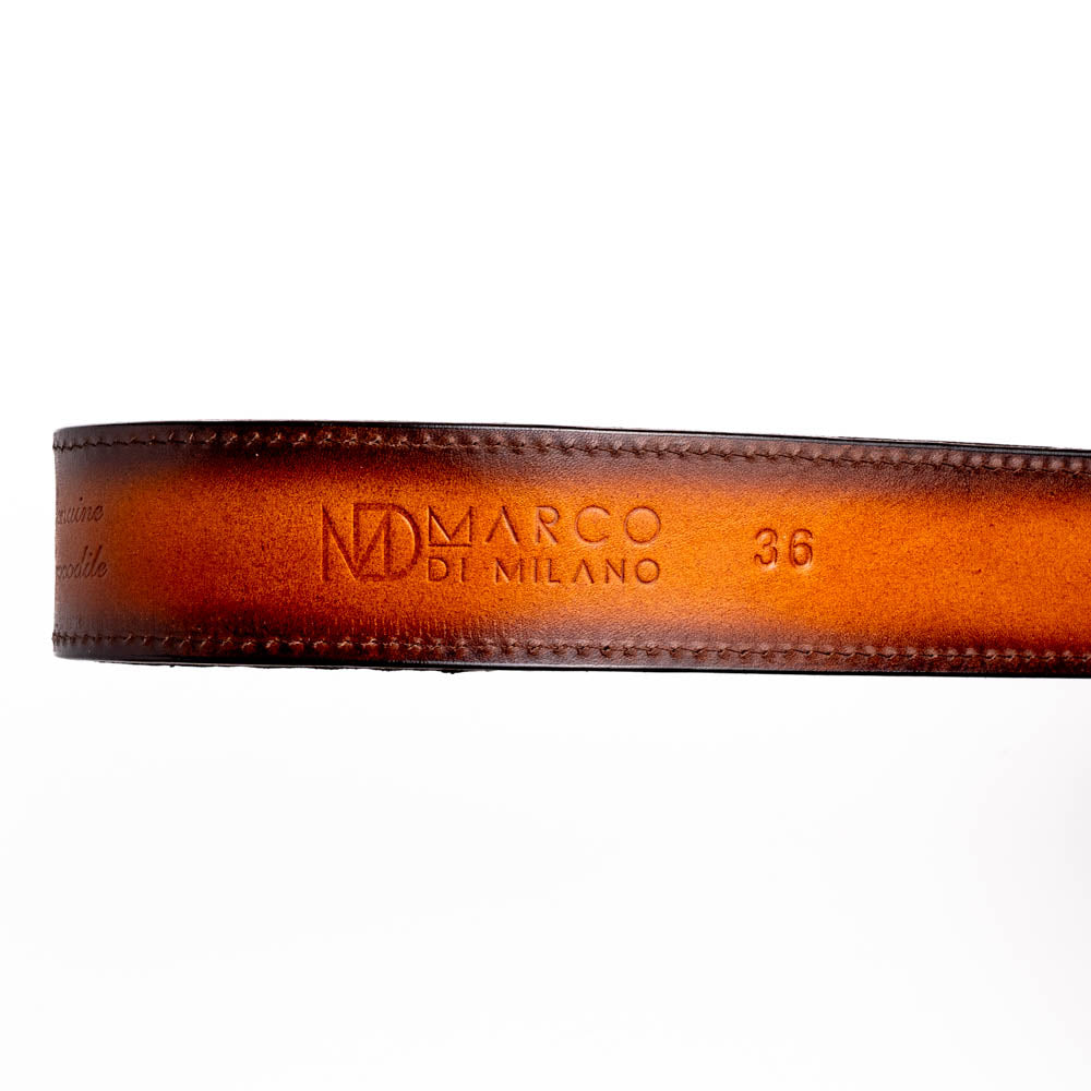 Marco Di Milano Montana Men's Exotic Western Belt – Caiman & Calfskin | Aged Maple