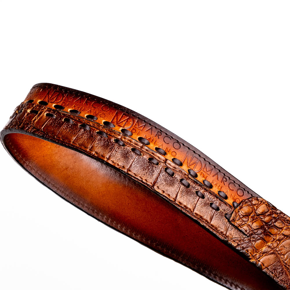 Marco Di Milano Montana Men's Exotic Western Belt – Caiman & Calfskin | Aged Maple