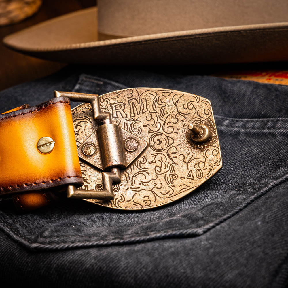 Marco Di Milano Montana Men's Exotic Western Belt – Caiman & Calfskin | Mustard Brown