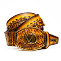 Marco Di Milano Montana Men's Mustard Brown Caiman Calfskin Western Belt