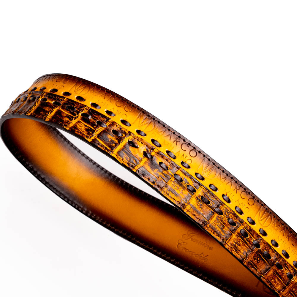 Marco Di Milano Montana Men's Exotic Western Belt – Caiman & Calfskin | Mustard Brown
