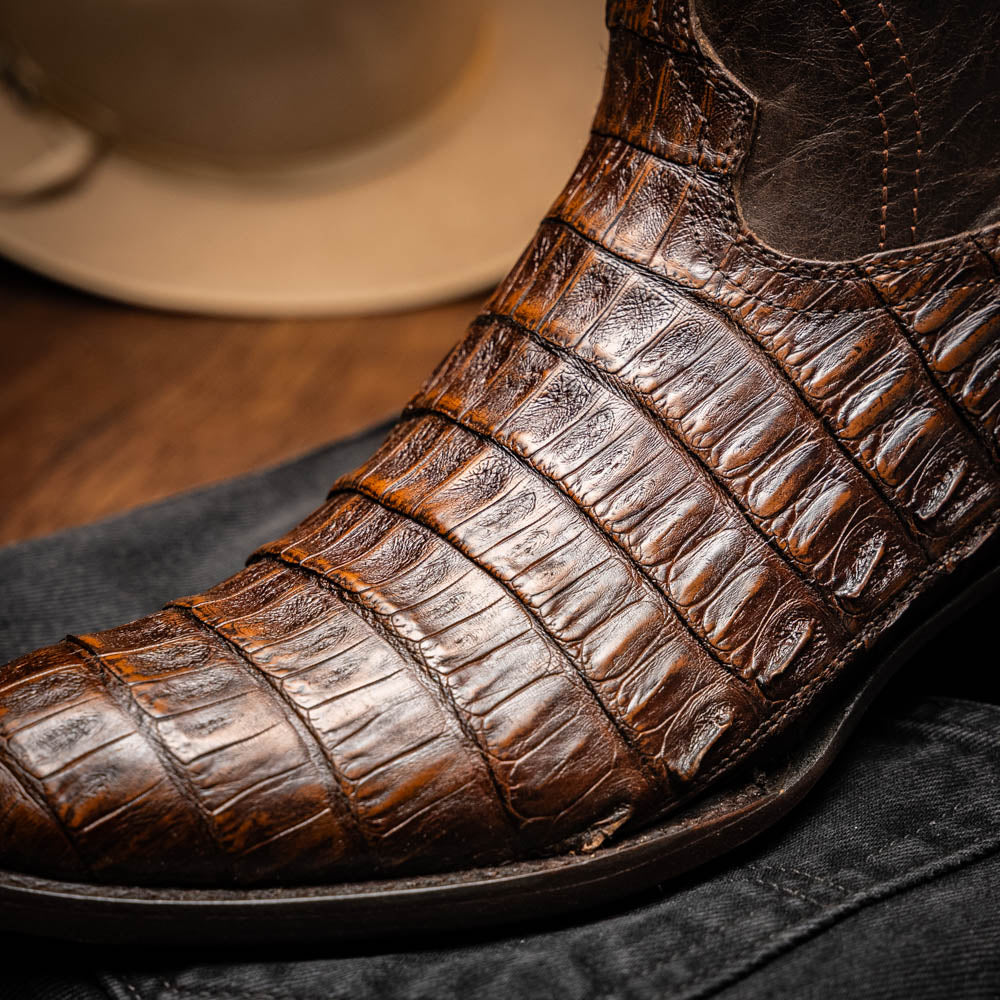Marco Di Milano Phoenix Men's Exotic Cowboy Boots – Genuine Caiman Belly | Aged Brown