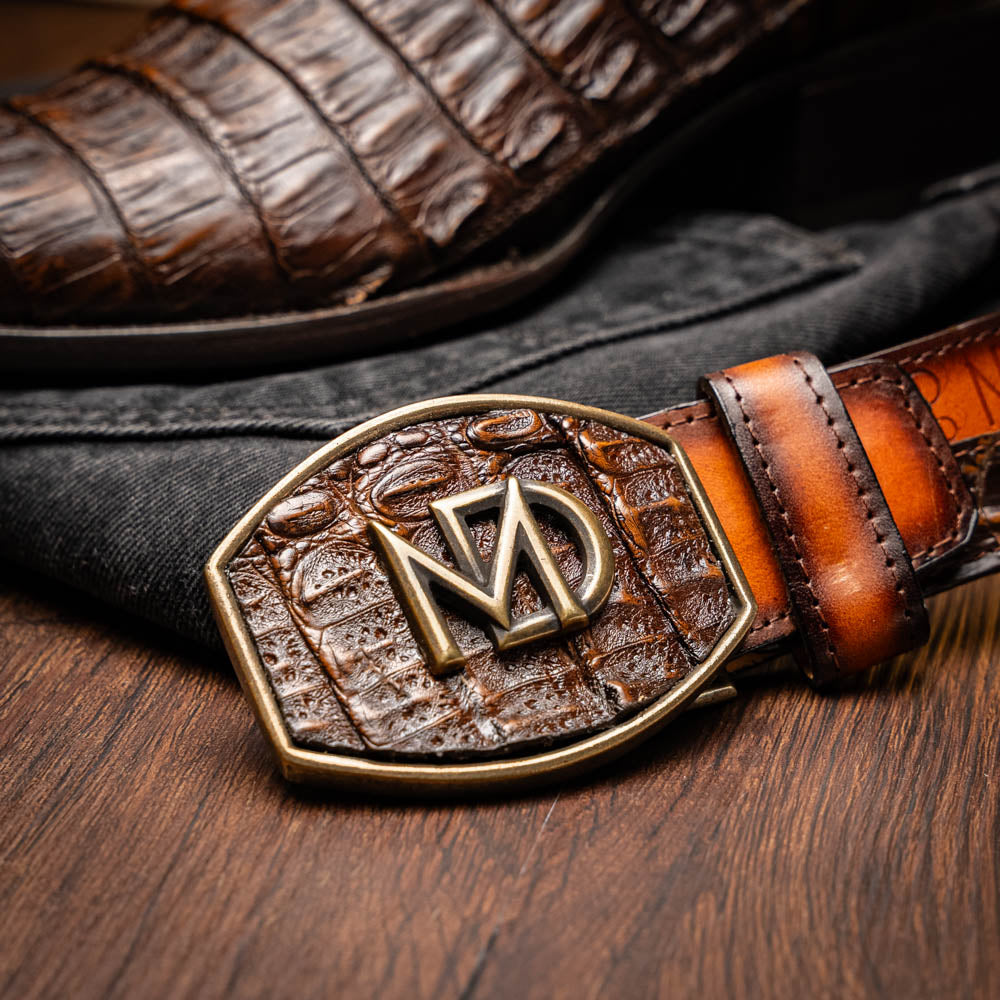 Marco Di Milano Phoenix Men's Exotic Cowboy Boots – Genuine Caiman Belly | Aged Brown