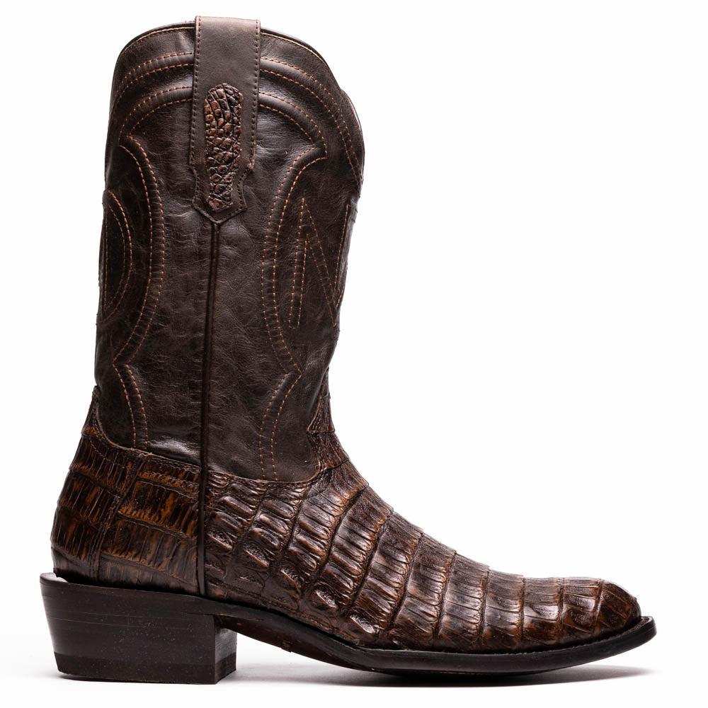 Marco Di Milano Phoenix Men's Exotic Cowboy Boots – Genuine Caiman Belly | Aged Brown