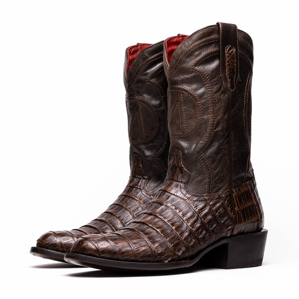 Marco Di Milano Phoenix Men's Exotic Cowboy Boots – Genuine Caiman Belly | Aged Brown