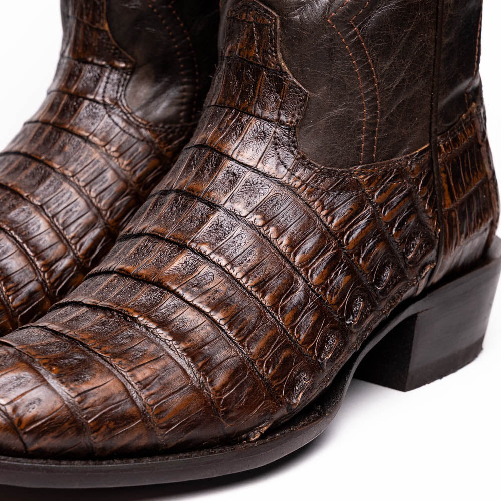 Marco Di Milano Phoenix Men's Exotic Cowboy Boots – Genuine Caiman Belly | Aged Brown