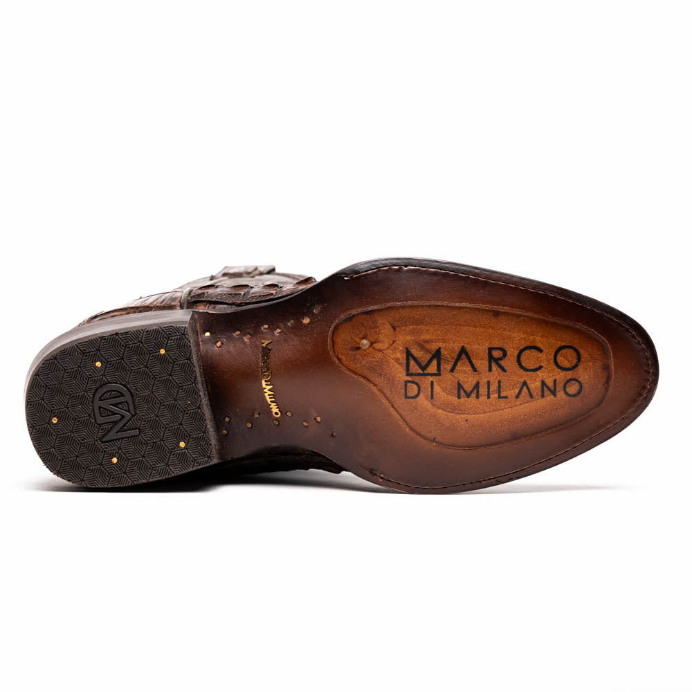Marco Di Milano Phoenix Men's Exotic Cowboy Boots – Genuine Caiman Belly | Aged Brown