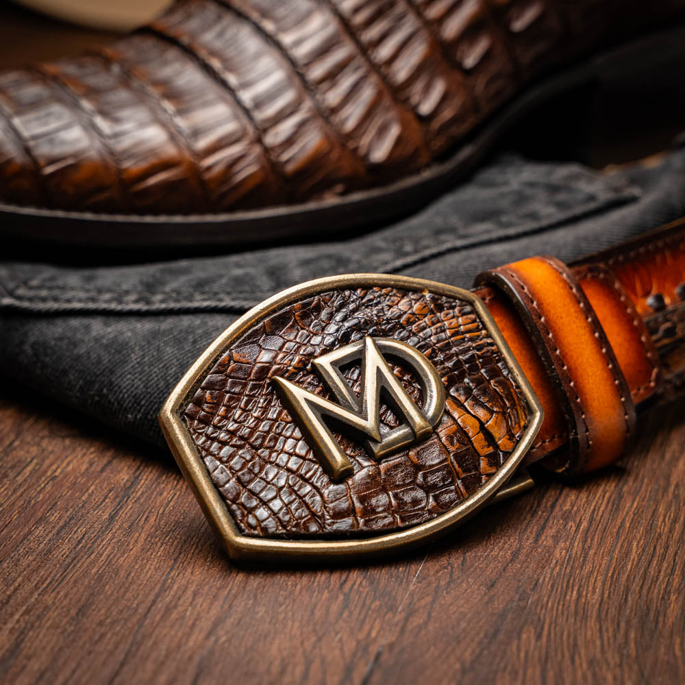 Marco Di Milano Phoenix Men's Exotic Cowboy Boots – Genuine Caiman Belly | Aged Maple Round Toe