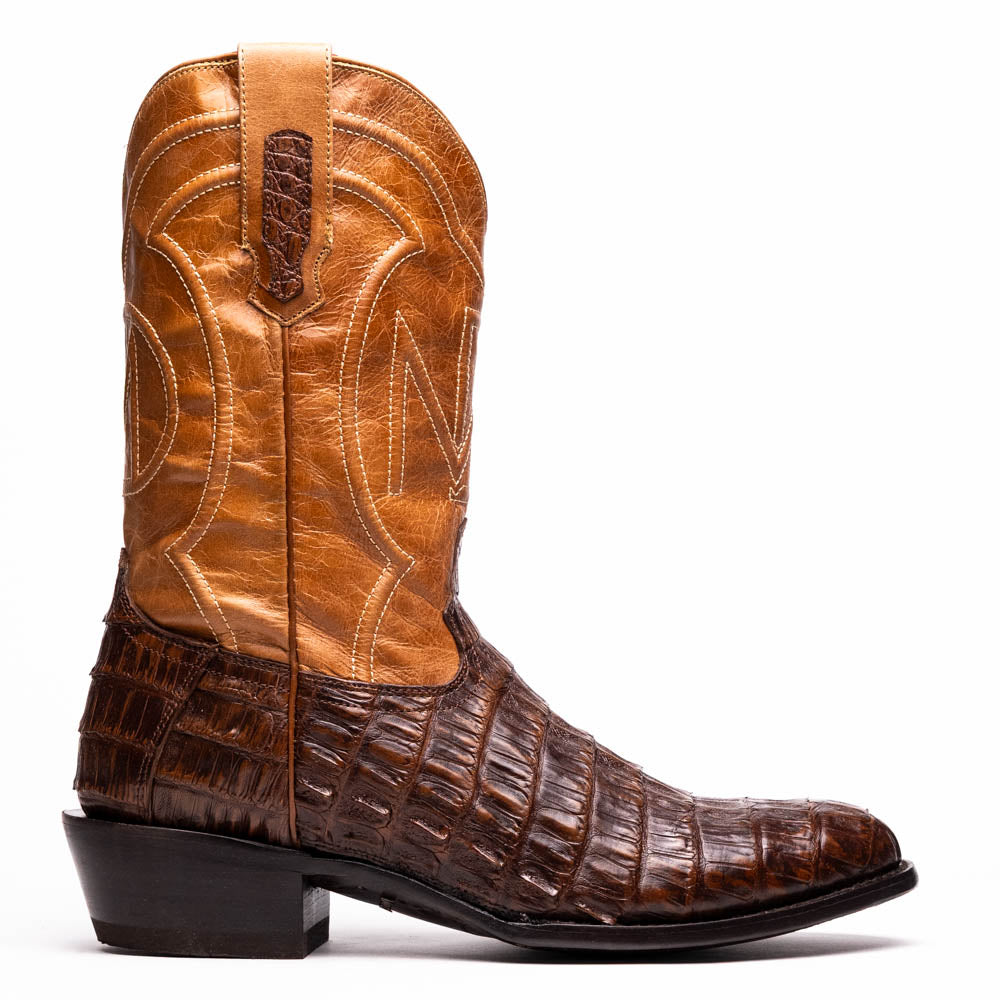 Marco Di Milano Phoenix Men's Exotic Cowboy Boots – Genuine Caiman Belly | Aged Maple Round Toe