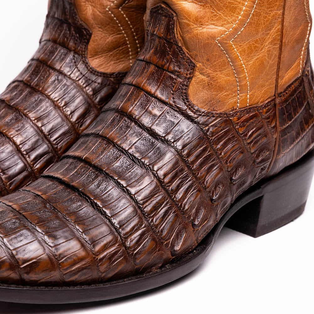 Marco Di Milano Phoenix Men's Exotic Cowboy Boots – Genuine Caiman Belly | Aged Maple Round Toe