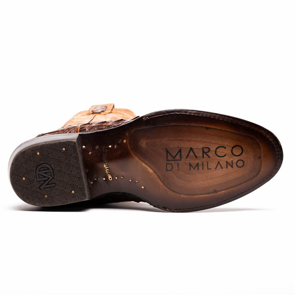 Marco Di Milano Phoenix Men's Exotic Cowboy Boots – Genuine Caiman Belly | Aged Maple Round Toe