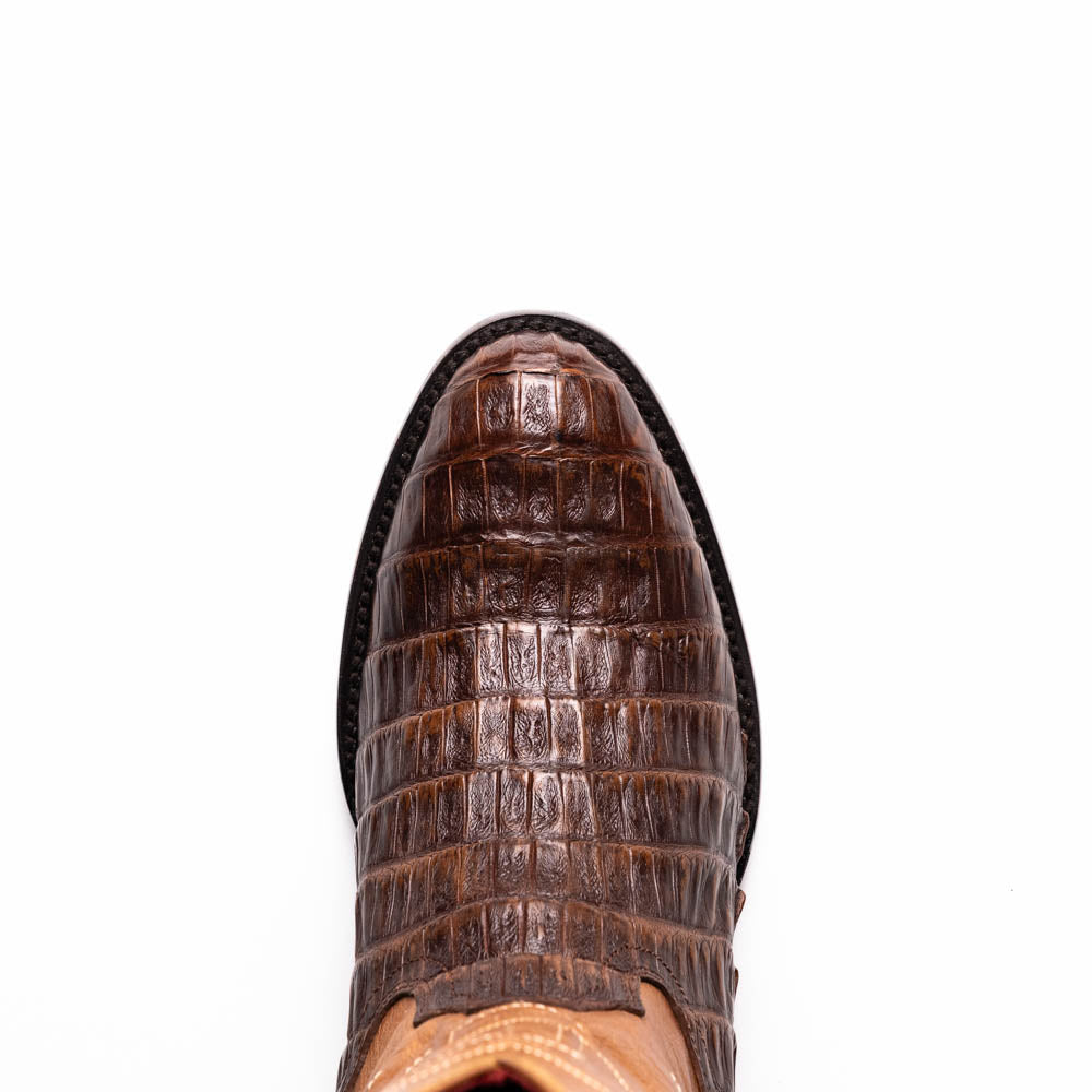 Marco Di Milano Phoenix Men's Exotic Cowboy Boots – Genuine Caiman Belly | Aged Maple Round Toe