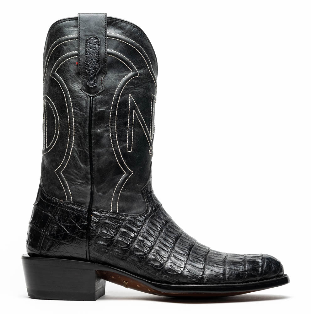 Marco Di Milano Phoenix Men's Exotic Cowboy Boots – Genuine Caiman Belly | Black Round Toe