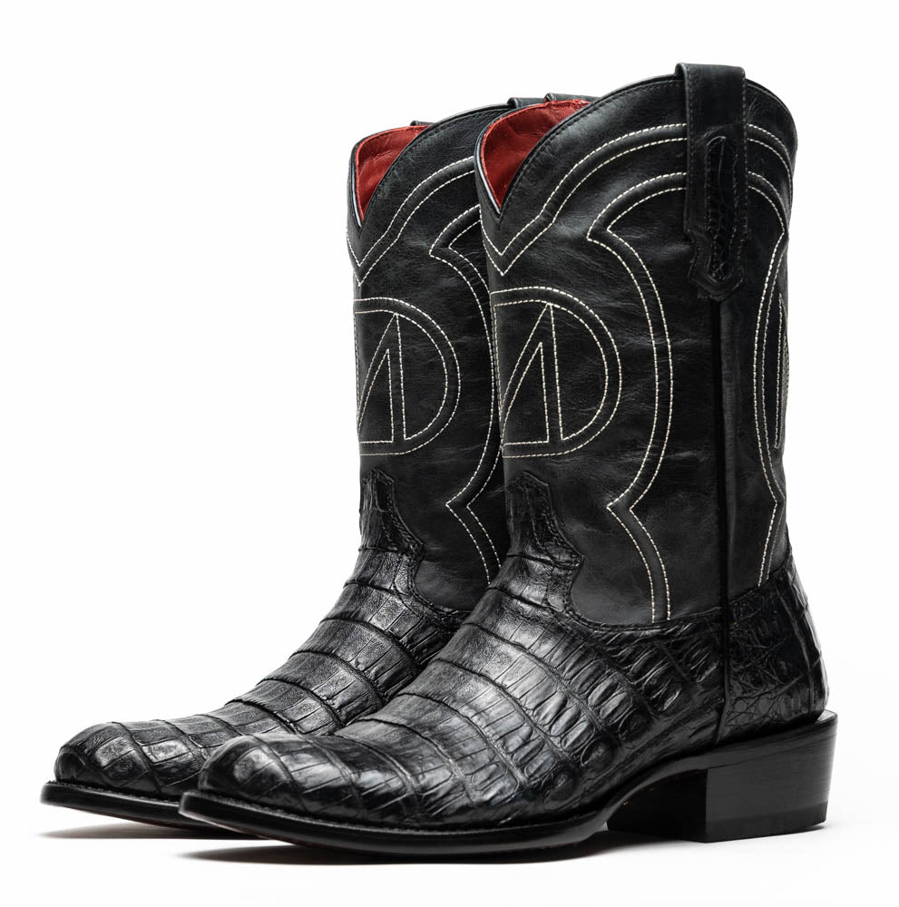 Marco Di Milano Phoenix Men's Exotic Cowboy Boots – Genuine Caiman Belly | Black Round Toe