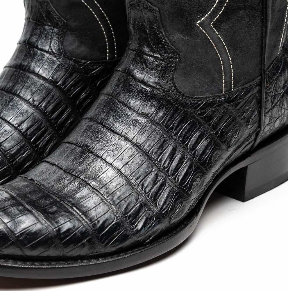 Marco Di Milano Phoenix Men's Exotic Cowboy Boots – Genuine Caiman Belly | Black Round Toe