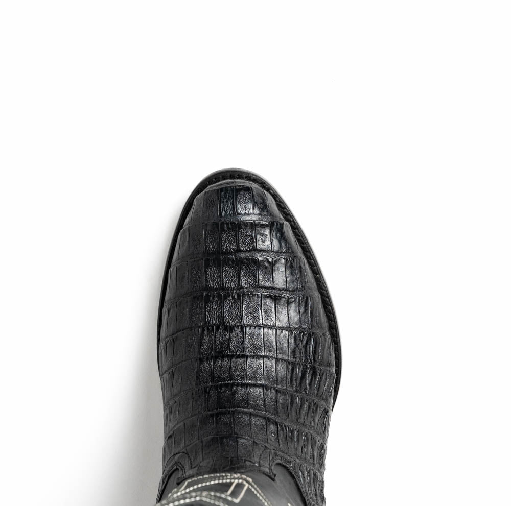 Marco Di Milano Phoenix Men's Exotic Cowboy Boots – Genuine Caiman Belly | Black Round Toe