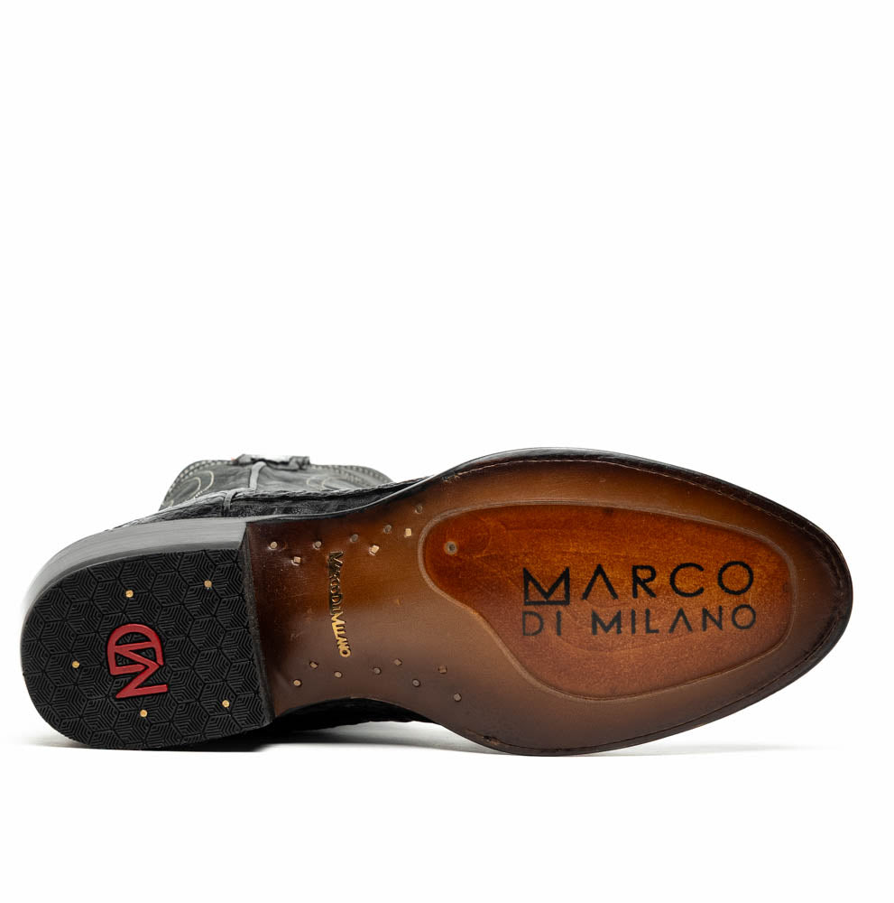 Marco Di Milano Phoenix Men's Exotic Cowboy Boots – Genuine Caiman Belly | Black Round Toe