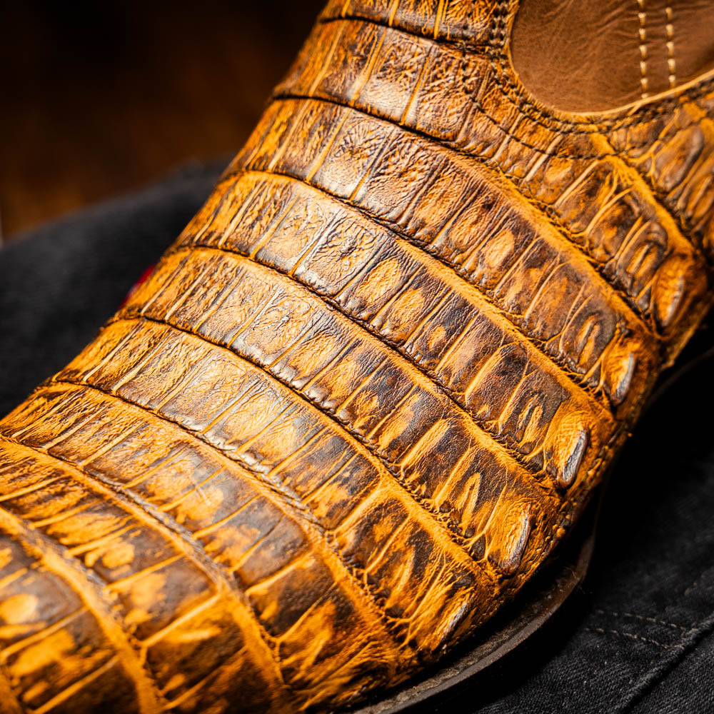 Marco Di Milano Phoenix Men's Exotic Cowboy Boots – Genuine Caiman Belly | Mustard Brown Round Toe
