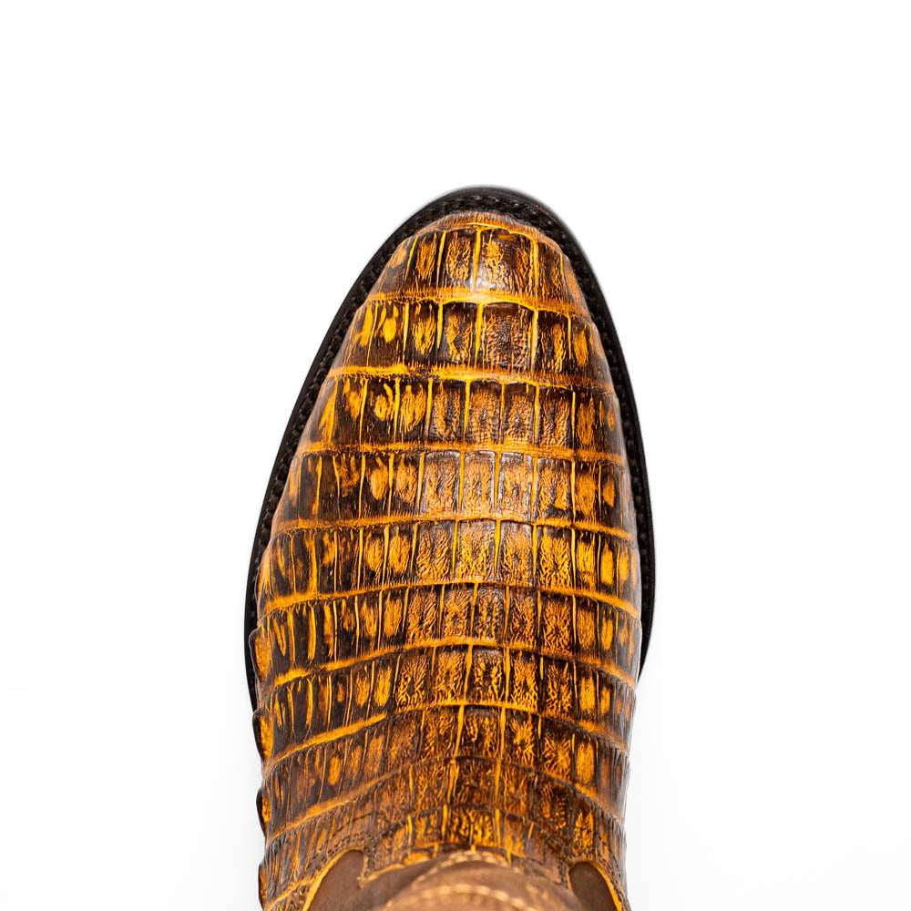 Marco Di Milano Phoenix Men's Exotic Cowboy Boots – Genuine Caiman Belly | Mustard Brown Round Toe