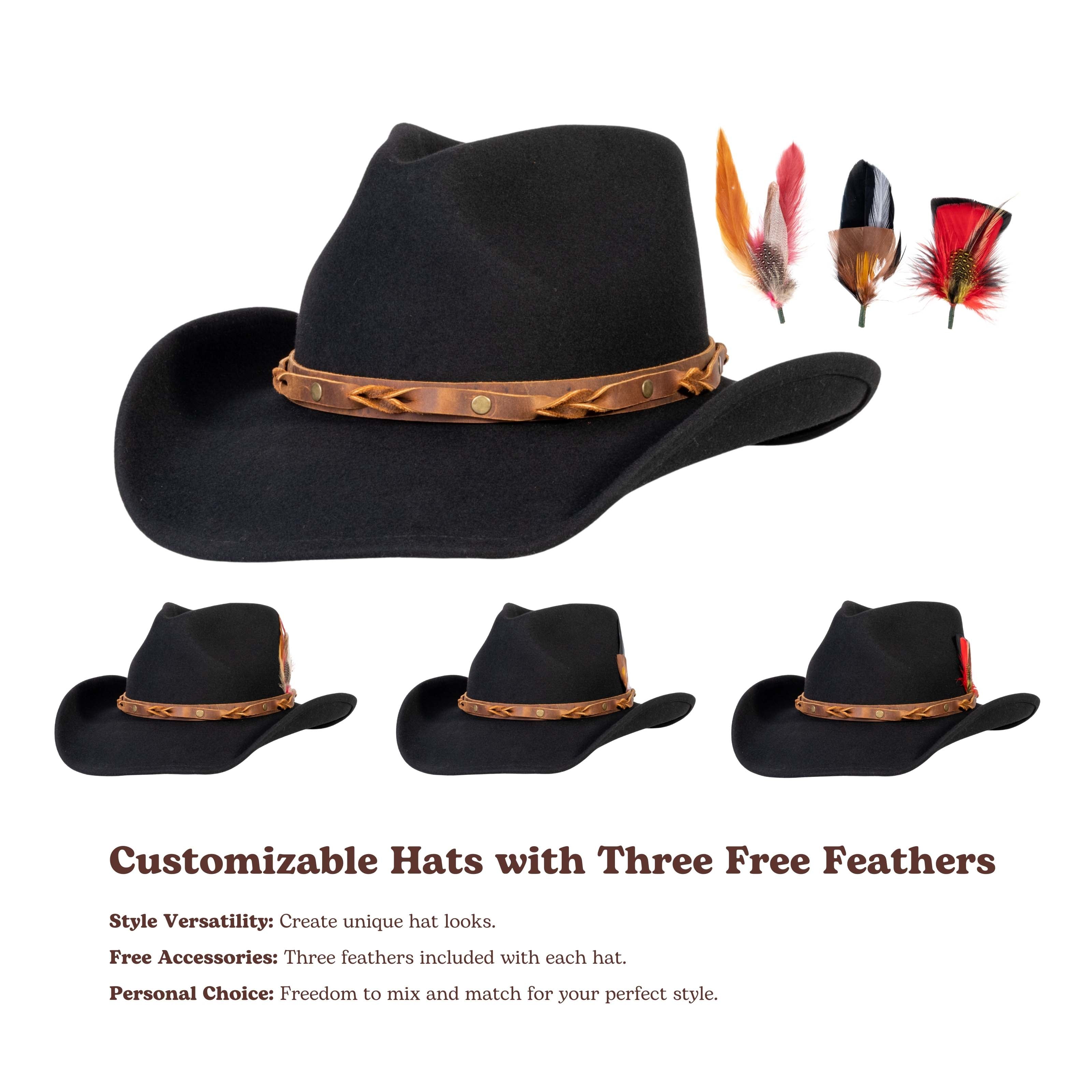 Rustler Black Wool Felt Cowboy Hat | Mix Brown Western Hat
