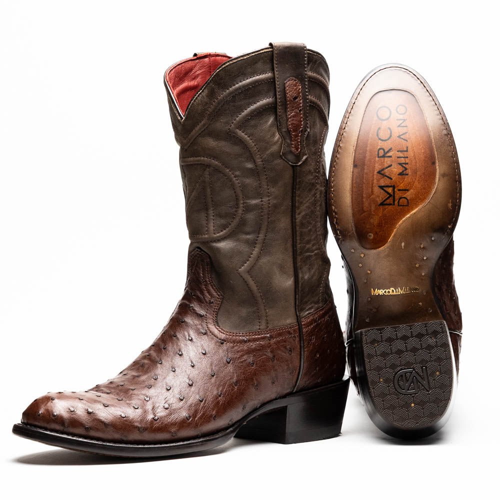 Marco Di Milano Savannah Men's Exotic Cowboy Boots – Full-Quill Ostrich | Kango Tabac Round Toe