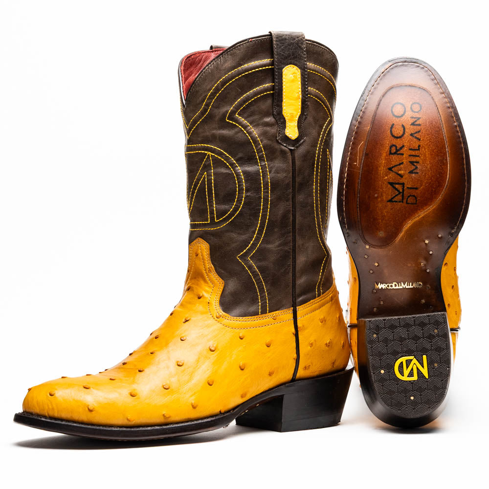 Marco Di Milano Savannah Men's Exotic Cowboy Boots – Full-Quill Ostrich | Buttercup Round Toe