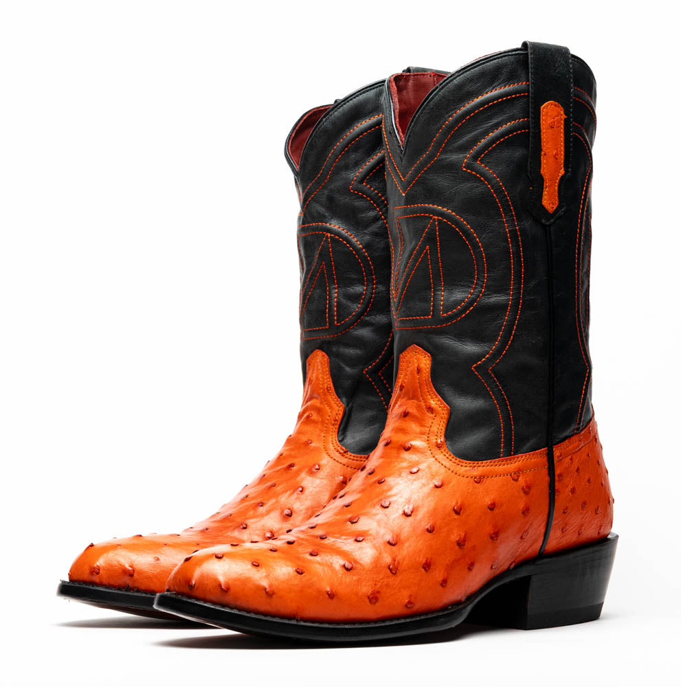 Marco Di Milano Savannah Men's Exotic Cowboy Boots – Full-Quill Ostrich | Orange Round Toe