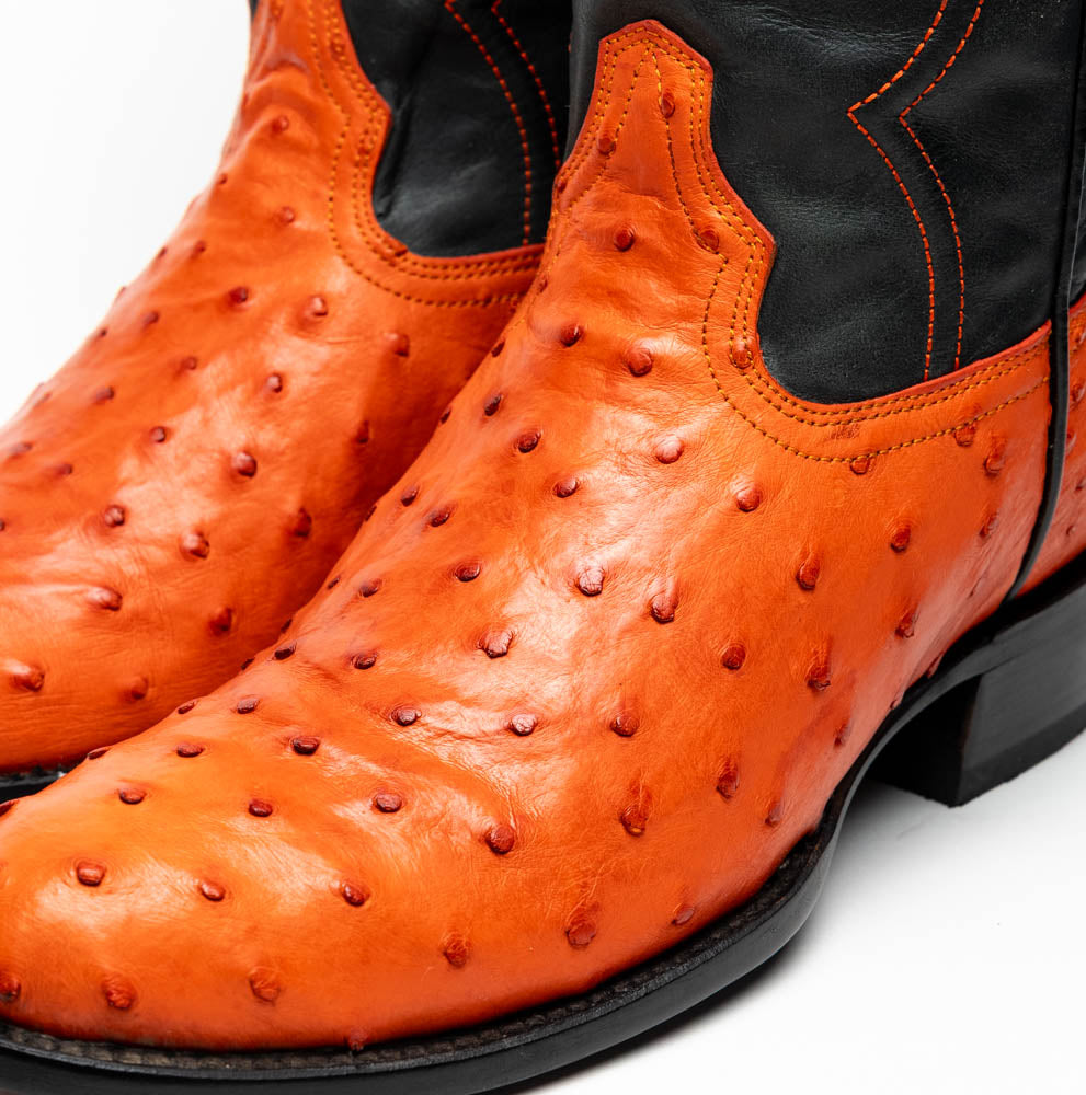 Marco Di Milano Savannah Men's Exotic Cowboy Boots – Full-Quill Ostrich | Orange Round Toe